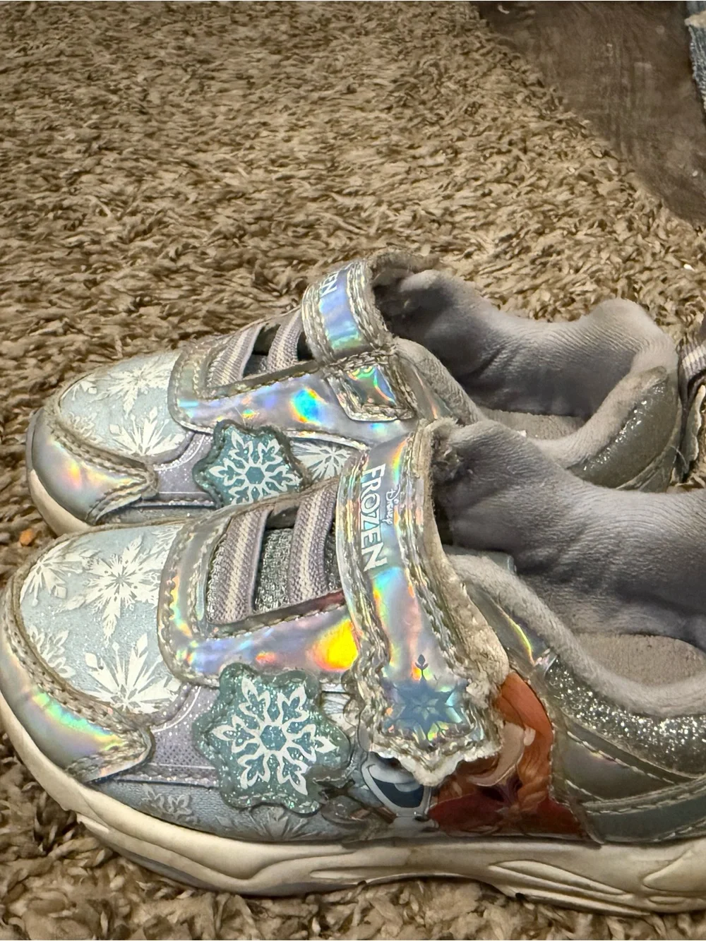 Disney Frozen Light Blue Snowflake Kids Sneakers with Holographic Accents
